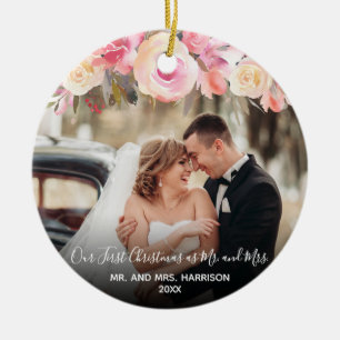 Unser First Christmas Newlywings 2 Foto Floral Keramik Ornament