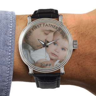 Unser First Vathday Custom Vater und Baby Foto Armbanduhr