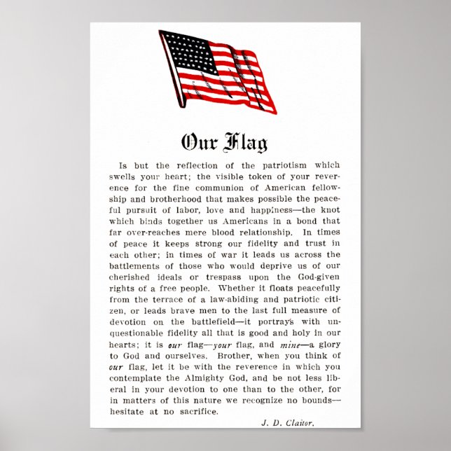 Unser Flag USA Americana Patriotismus Words Redewe Poster (Vorne)