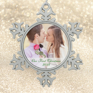 Unser Foto Erster Weihnachtsschneeflocken Schneeflocken Zinn-Ornament