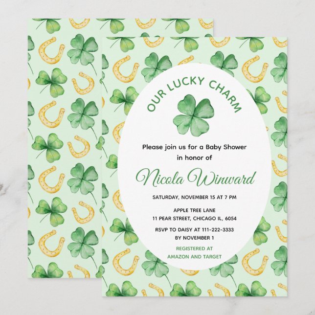 Unser Glücksbringer-St.-Patrick-Baby-Shower Einladung (Vorne/Hinten)
