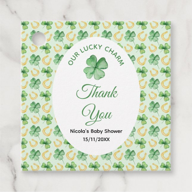 Unser Glücksbringer-St.-Patrick-Baby-Shower Geschenkanhänger (Vorderseite)