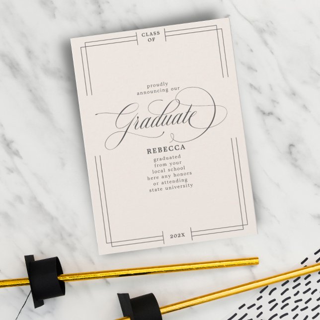 Unser Graduate Classic Script Peach Gray Abschluss Ankündigung (Von Creator hochgeladen)