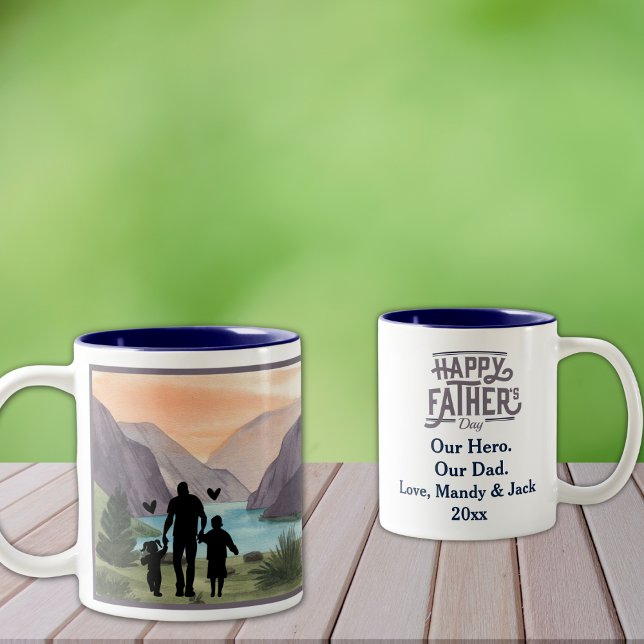 Unser Held, unser Vater. Zwei-Tone-Tasse Zweifarbige Tasse (Personalize to add your names/dates.  Customize to change text, color or style.)