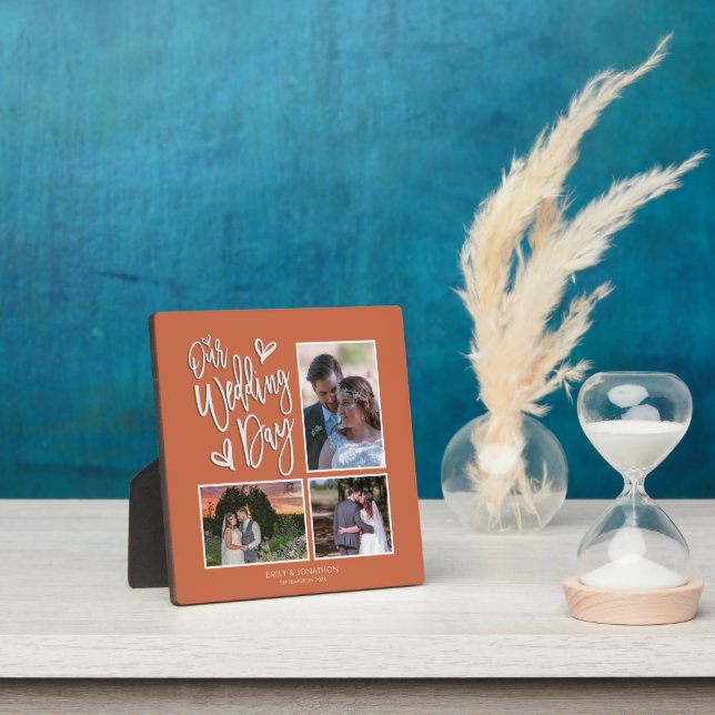 Unser Hochzeitstag Collage 3 Foto Script Terracott Fotoplatte (InSitu)