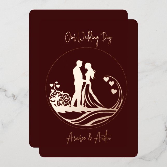 Unser Hochzeitstag - Rose Gold Foil Einladung (Vorderseite/Rückseite)
