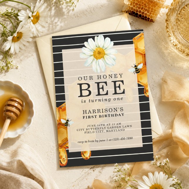 Unser Honigbiene wird Eins Erster Geburtstag Einladung (Our Honey Bee Is Turning One First Birthday Invitation)