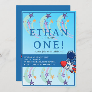 Unser kleiner Astronaut wird eins! Space Birthday Einladung