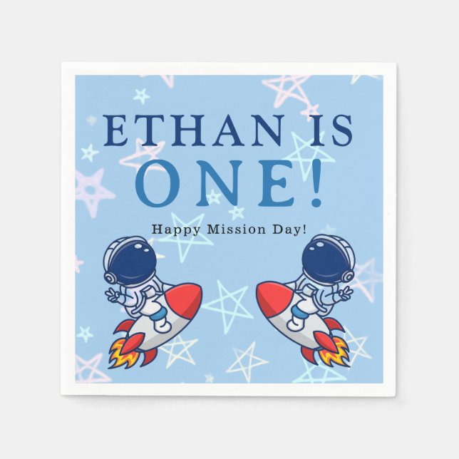 Unser kleiner Astronaut wird eins! Space Party Nap Serviette (Vorderseite)
