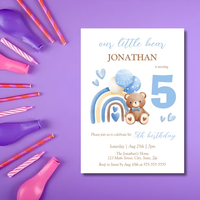 Unser kleiner Bären-Regenbogen Ballon 5. Geburtsta Einladung (Von Creator hochgeladen)