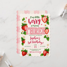 Unser kleiner Berry wird drei Erdbeeren 3. Geburts Einladung