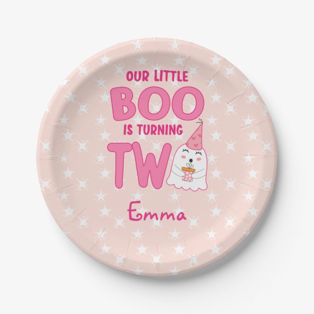Unser kleiner Boo dreht zwei Halloween, den 2. Geb Pappteller (Vorderseite)