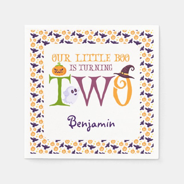Unser kleiner Boo dreht zwei Halloween, den 2. Geb Serviette (Vorderseite)