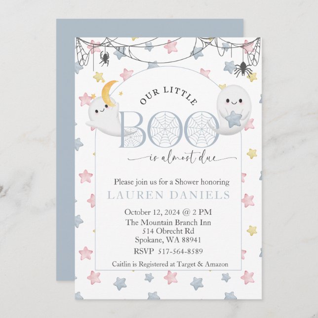 Unser kleiner Boo ist fast zu Halloween Baby Einladung (Vorne/Hinten)