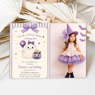 Unser kleiner Boo lila Halloween-Geburtstagsfoto Einladung