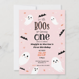 Unser kleiner Boos rosa ZwillingsHalloween erster  Einladung