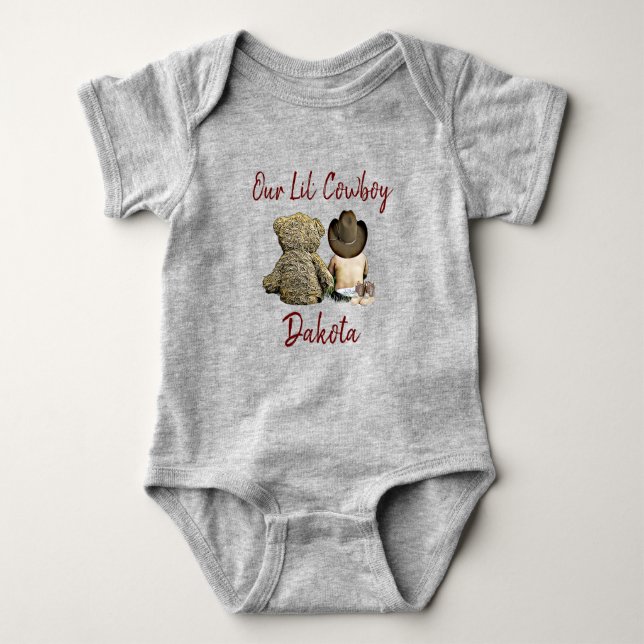 Unser kleiner Cowboy Personalisiert Baby Boy Baby Strampler (Vorderseite)