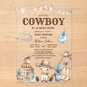 Unser kleiner Cowboy Wild West 1. Geburtstagskaktu Acryleinladungen
