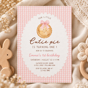 Unser kleiner Cutie Pie Pink Gingham erster Geburt Einladung