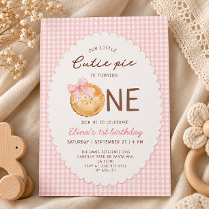 Unser kleiner Cutie Pie Pink Gingham zum ersten Ge Einladung