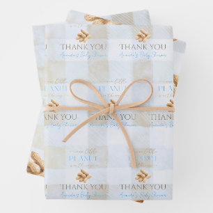 Unser kleiner Erdnussjunge Blau kariertes Babyshow Geschenkpapier Set