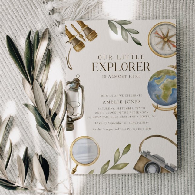 Unser kleiner Explorer | Adventure Awaits Baby Sho Einladung (Available for print and instant digital download!)