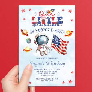 Unser kleiner Feuerwerk-Astronaut 1. Geburtstag Einladung