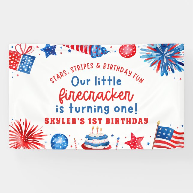 Unser kleiner Firecracker 4. Juli 1. Geburtstag Banner (Horizontal)