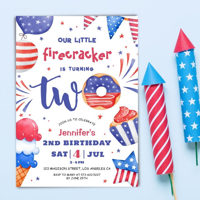 Unser kleiner Firecracker 4. Juli 2. Geburtstag Einladung (Von Creator hochgeladen)
