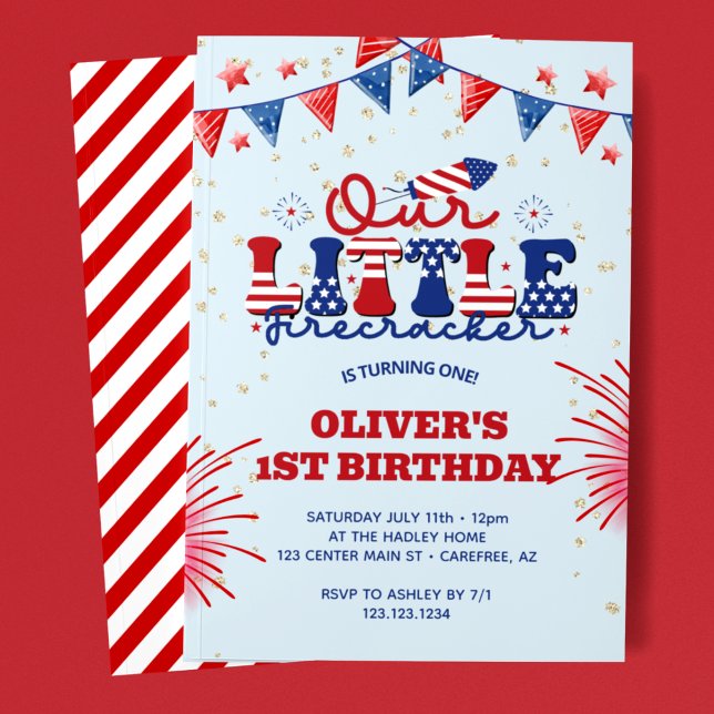 Unser kleiner Firecracker Blue 1. Geburtstag Einladung (Von Creator hochgeladen)