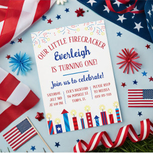 Unser kleiner Firecracker macht eins! Geburtstag Einladung