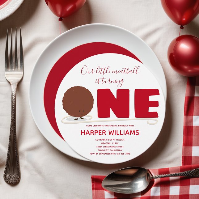 Unser kleiner Fleischball macht einen ersten Gebur Einladung (Add this invitation to your cart and have a fun, meatball & spaghetti, 1st birthday party!)