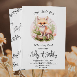 Unser Kleiner Fox-Cotagecore-Script 1. Geburtstag Einladung