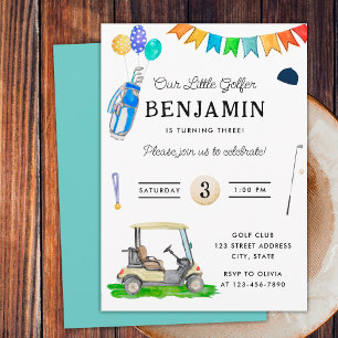 Unser kleiner Golfer blauer Wagen Hut Kinder Golf  Einladung