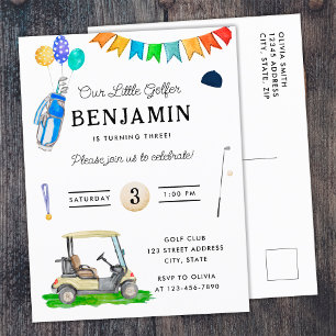 Unser kleiner Golfer blauer Wagen Hut Kinder Golf  Postkarte