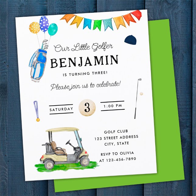 Unser kleiner Golfer Green Kids Golf Geburtstag Flyer (Front and Back)