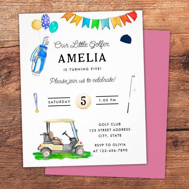 Unser kleiner Golfer Pink Kids Golf Geburtstag Flyer (Front and Back)