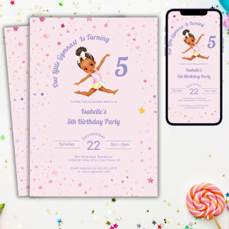 Unser kleiner Gymnast macht 5 rosa Geburtstag Einladung