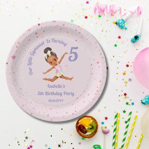 Unser kleiner Gymnast macht 5 rosa Geburtstag Pappteller