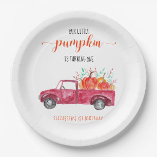 Unser kleiner Kürbis 1. Geburtstag Roter LKW Herbs Pappteller