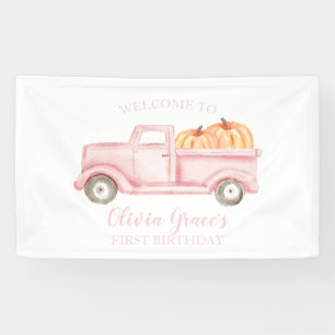 Unser kleiner Kürbis erster Geburtstag rosa Lastwa Banner