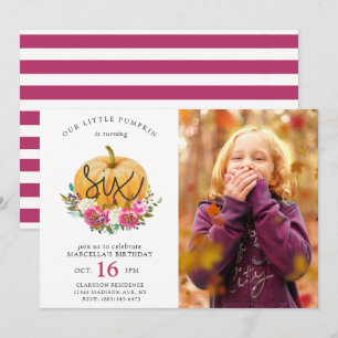Unser kleiner Kürbis Herbstflorales 6. Geburtstag Einladung