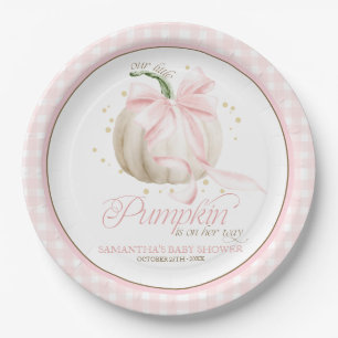Unser kleiner Kürbis Rosa Gingham Personalisiert Pappteller