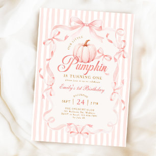 Unser kleiner Kürbis rosa Schleife 1. Geburtstag Einladung