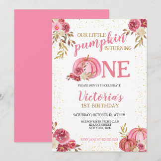 UNSER KLEINER KÜRBIS ROSA WATERCOLOR 1. GEBURTSTAG EINLADUNG