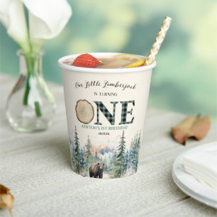 Unser kleiner Lumberjack Bär 1. Geburtstag Party Pappbecher