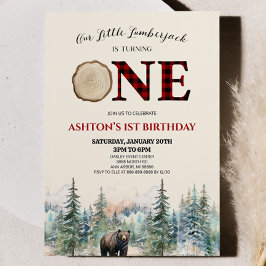 Unser kleiner Lumberjack Bär Red 1. Geburtstag Par Einladung
