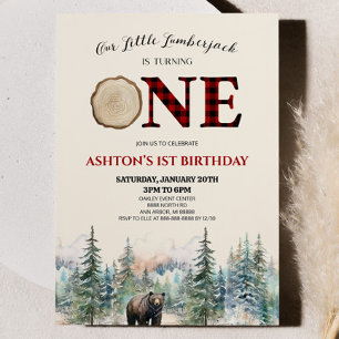 Unser kleiner Lumberjack Bär Red 1. Geburtstag Par Einladung