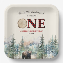 Unser kleiner Lumberjack Bär Red 1. Geburtstag Par Pappteller