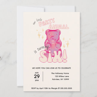 Unser kleiner Party Gummy Bär 6. Geburtstag Einladung